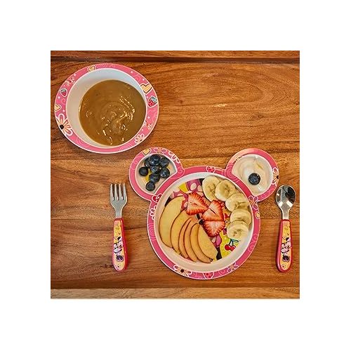  The First Years Disney Minnie Mouse Dinnerware Set - Toddler Plates and Toddler Utensils- 4 Piece Set