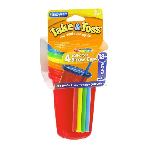  [아마존베스트]The First Years Take & Toss Spill Proof Straw Cups, 10 Ounce, Pack of 4