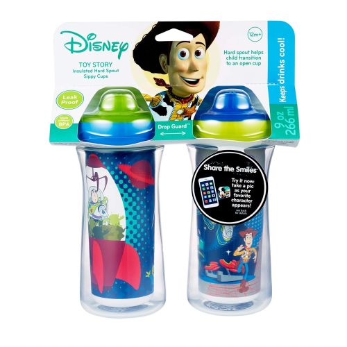  [아마존베스트]The First Years Disney/Pixar Toy Story Insulated Hard Spout Sippy Cups, 9 Ounce, Blue/Green, one size