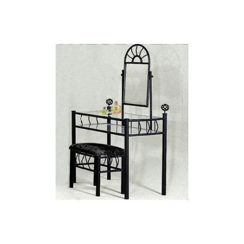  The Furniture Cove Black Metal Bedroom Vanity with Glass Table & Bench Set