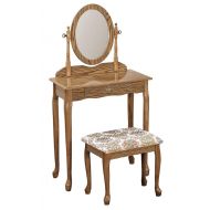 The Furniture Cove Queen Anne Oak Bedroom Vanity Make Up Bench