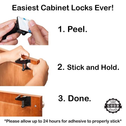  [아마존베스트]The Good Stuff Cabinet Locks Child Safety Latches - Quick and Easy Adhesive Baby Proofing Cabinets Lock and Drawers Latch - Child Safety with No Magnetic Keys to Lose, and No Tools, Drilling or M