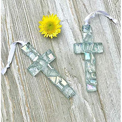  The Grandparent Gift Co. Handmade Clear Mosaic Cross - Sentimental Gift for Daughter from Mom or Dad