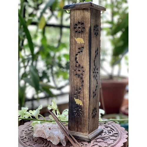  인센스스틱 The Great Indian Bazaar Wooden Incense Stick & Cone Burner Holder Tower Large Organic Eco Friendly Ash Catcher Agarbatti Holder Rustic Style Hand Carved for Meditation Yoga Aromatherapy Home Fragrance Pro