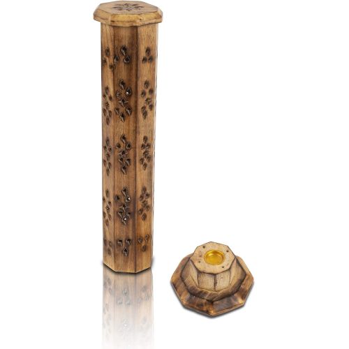  인센스스틱 The Great Indian Bazaar Wooden Incense Stick & Cone Burner Holder Tower Large Organic Eco Friendly Ash Catcher Agarbatti Holder Rustic Style Hand Carved for Meditation Yoga Aromatherapy Home Fragrance Pro