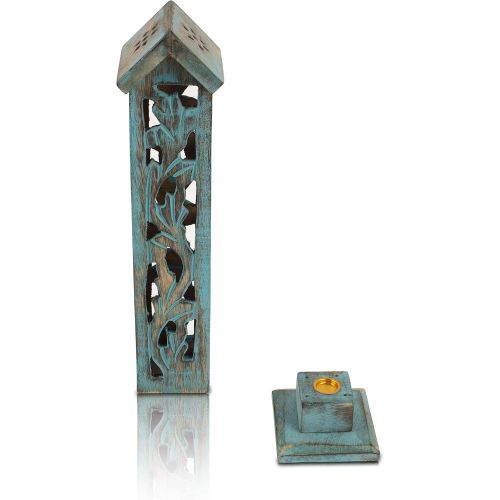  인센스스틱 The Great Indian Bazaar Wooden Incense Stick & Cone Burner Holder Tower Large Organic Eco Friendly Ash Catcher Agarbatti Holder Rustic Style Hand Carved for Meditation Yoga Aromatherapy Home Fragrance Pro