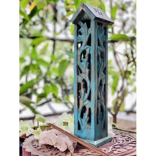  인센스스틱 The Great Indian Bazaar Wooden Incense Stick & Cone Burner Holder Tower Large Organic Eco Friendly Ash Catcher Agarbatti Holder Rustic Style Hand Carved for Meditation Yoga Aromatherapy Home Fragrance Pro