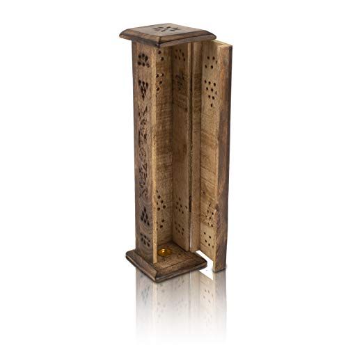  인센스스틱 The Great Indian Bazaar Wooden Incense Stick & Cone Burner Holder Tower Large Organic Eco Friendly Ash Catcher Agarbatti Holder Rustic Style Hand Carved for Meditation Yoga Aromatherapy Home Fragrance Pro