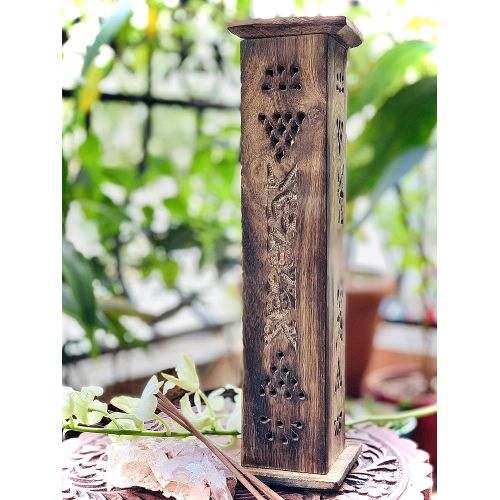  인센스스틱 The Great Indian Bazaar Wooden Incense Stick & Cone Burner Holder Tower Large Organic Eco Friendly Ash Catcher Agarbatti Holder Rustic Style Hand Carved for Meditation Yoga Aromatherapy Home Fragrance Pro