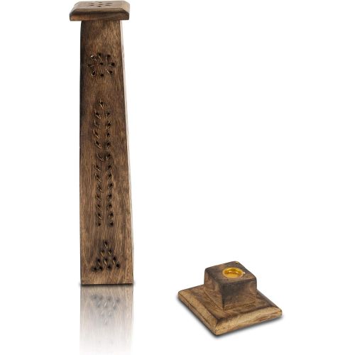  인센스스틱 The Great Indian Bazaar Wooden Incense Stick & Cone Burner Holder Tower Large Organic Eco Friendly Ash Catcher Agarbatti Holder Rustic Style Hand Carved for Meditation Yoga Aromatherapy Home Fragrance Pro