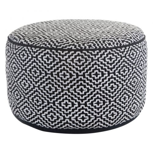  Klear Vu Maison Black and White Wool Round Ottoman Pouf