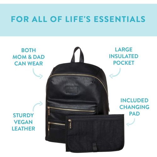  [아마존베스트]The Honest Company City Backpack, Black | Sturdy Vegan Leather Backpack | Diaper Bag | Changing Pad with Zippered Pocket | Unisex Backpack | Stylish and Functional