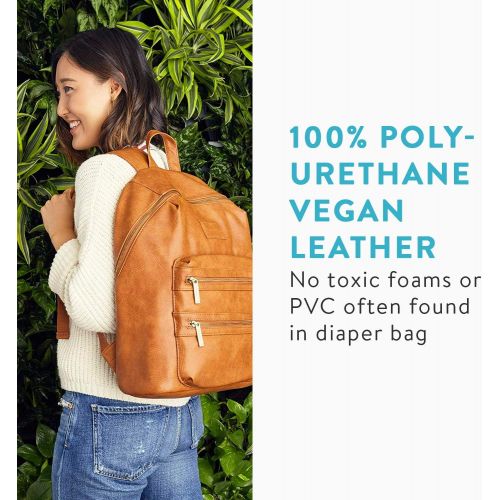  [아마존베스트]The Honest Company City Backpack, Black | Sturdy Vegan Leather Backpack | Diaper Bag | Changing Pad with Zippered Pocket | Unisex Backpack | Stylish and Functional