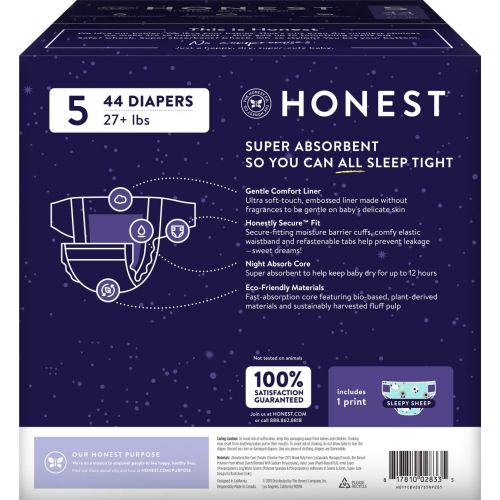  The Honest Company Honest Overnight Baby Diapers, Club Box, Sleepy Sheep, Size 5 (44 Count)