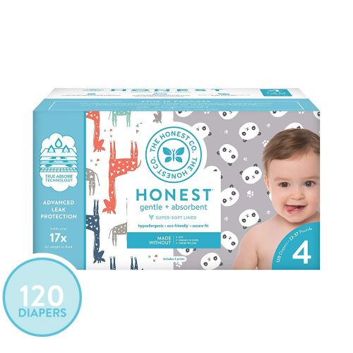  The Honest Company Super Club Box Diapers with TrueAbsorb Technology, Pandas & Safari, Size 4, 120 Count