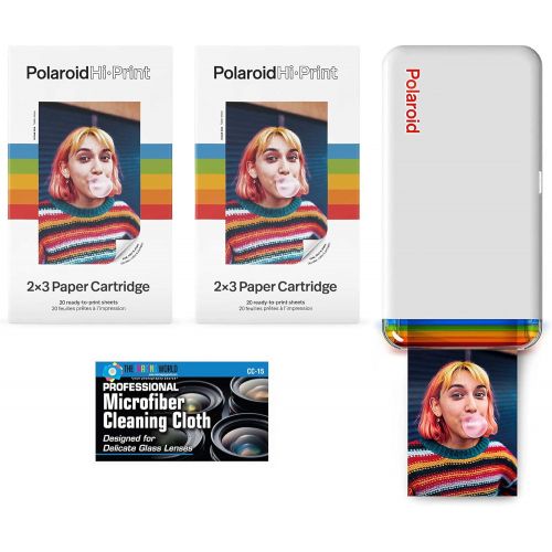  The Imaging World Polaroid Hi-Print - Bluetooth Connected 2x3 Pocket Phone Photo Printer with 2 Polaroid Hi·Print 2x3 Paper Cartridges (40 Sheets) and Microfiber Cloth