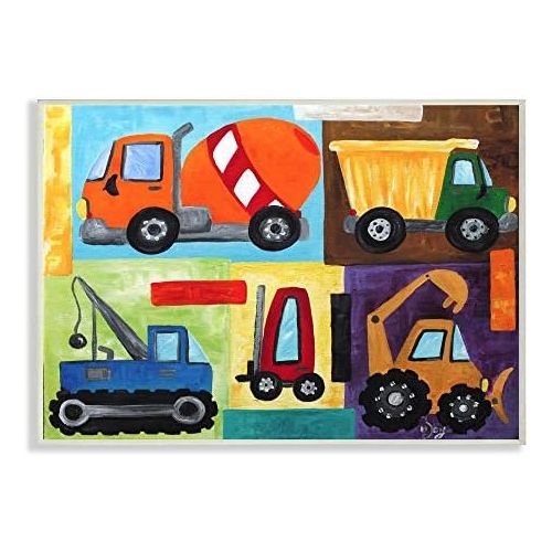  The Kids Room by Stupell Construction Trucks Rectangle Wall Plaque Set, 11 x 0.5 x 15, Proudly Made in USA