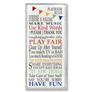 The Kids Room by Stupell Playroom Rules with Banner Skinny Rectangle Wall Plaque, 7 x 0.5 x 17, Proudly Made in USA