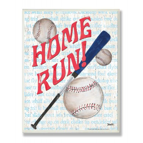 The Kids Room by Stupell Homerun Baseball Bat Typography Rectangle Wall Plaque, 11 x 0.5 x 15, Proudly Made in USA
