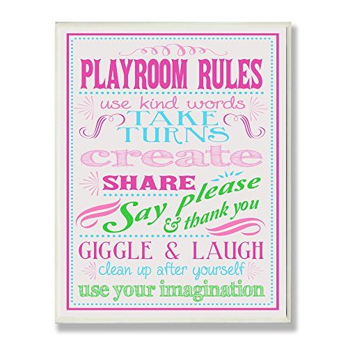  The Kids Room by Stupell Pink, Green and Blue Playroom Rules Rectangle Wall Plaque, 11 x 0.5 x 15, Proudly Made in USA