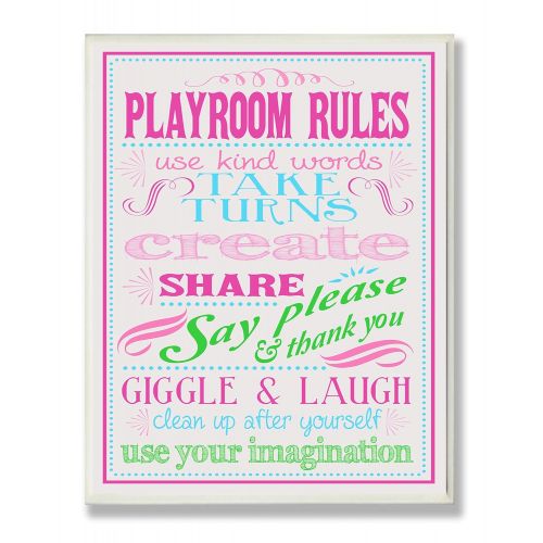  The Kids Room by Stupell Pink, Green and Blue Playroom Rules Rectangle Wall Plaque, 11 x 0.5 x 15, Proudly Made in USA