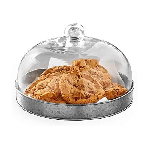  The Lakeside Collection Glass Domed Serving Plate for Confectionery and Baked Goods - Galvanized