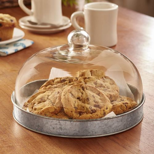  The Lakeside Collection Glass Domed Serving Plate for Confectionery and Baked Goods - Galvanized