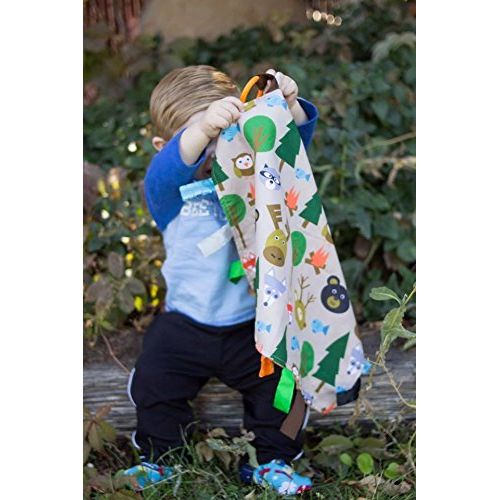  The Learning Lovey Baby Sensory, Security & Teething Closed Ribbon Tag Lovey Blanket with Minky Dot Fabric: 14”X18”...