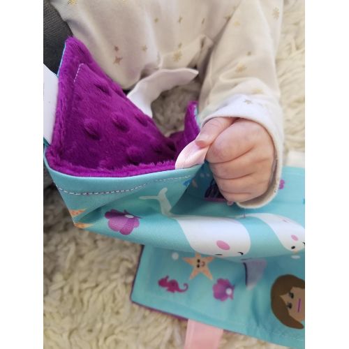  The Learning Lovey Baby Sensory, Security & Teething Closed Ribbon Tag Lovey Blanket with Minky Dot Fabric: 14”X18”...