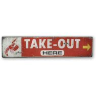 The Lizton Sign Shop Lobster Take-Out Here Wooden Sign - 7.25 x 36 Inches