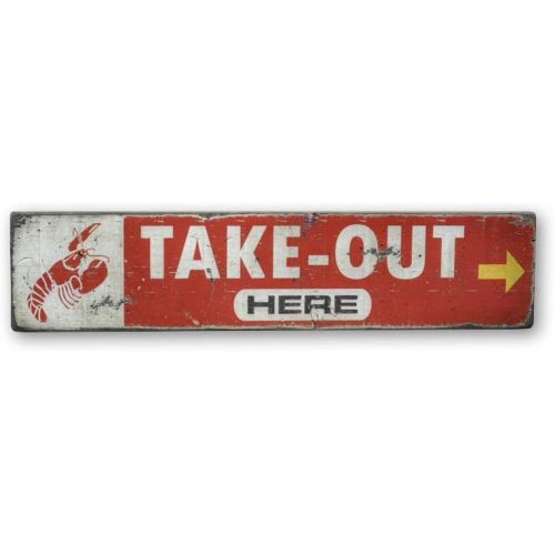  The Lizton Sign Shop Lobster Take-Out Here Wooden Sign - 7.25 x 36 Inches