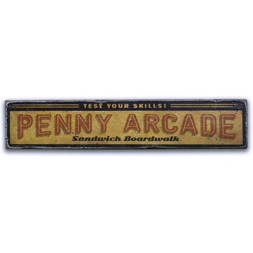  The Lizton Sign Shop Penny Arcade Sign, Custom Wood Sign for Arcade Gift, Boardwalk Games Sign, Boardwalk Decor, Rustic HandMade Vintage Wooden Sign - 9.25 x 48 Inches