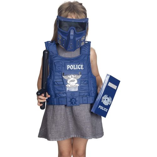  [아마존베스트]The M World Kids Police Costume for Role Play 14 Pcs Police Toys with Police Badge, Kids Handcuffs, Shield, Vest, Flashing Light, Whistle, Police Baton - Police Officer Halloween Costume for B