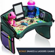 The MC Republic Premium Kids Car Seat Tray - Bonus SNAKES + LADDERS Game & Dice | Reinforced Base + Walls | Detachable Kids Travel Tray | Portable Toddler Travel Activity Tray | Foldable Baby Car