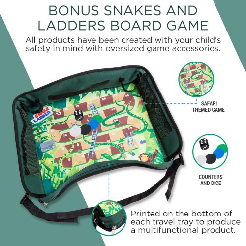  The MC Republic Premium Kids Car Seat Tray - Bonus SNAKES + LADDERS Game & Dice | Reinforced Base + Walls | Detachable Kids Travel Tray | Portable Toddler Travel Activity Tray | Foldable Baby Car