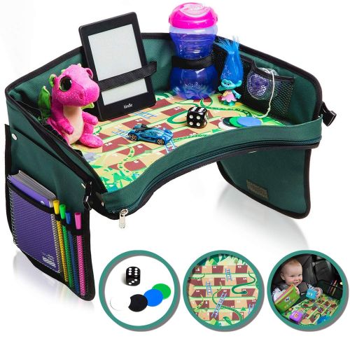  The MC Republic Premium Kids Car Seat Tray - Bonus SNAKES + LADDERS Game & Dice | Reinforced Base + Walls | Detachable Kids Travel Tray | Portable Toddler Travel Activity Tray | Foldable Baby Car