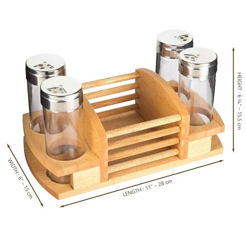  The Mammoth Design Spice Rack Organizer | Natural Wooden Base | Gourmet Style Dining Table | Condiment Herb, Salt, Pepper Pot | For Professional Kitchen, Cafe, Hotel (Set of 4 with Hole)