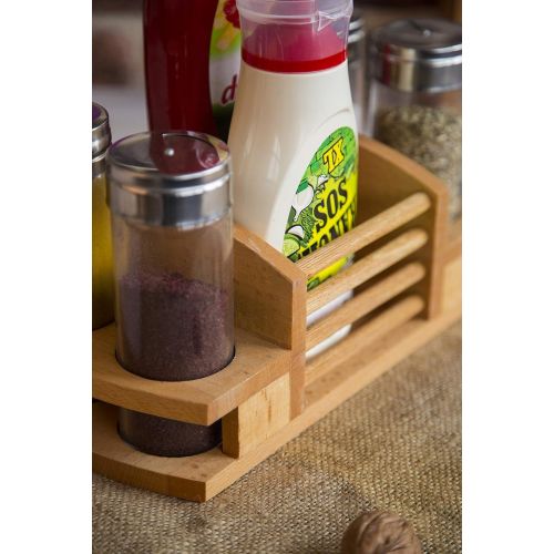  The Mammoth Design Spice Rack Organizer | Natural Wooden Base | Gourmet Style Dining Table | Condiment Herb, Salt, Pepper Pot | For Professional Kitchen, Cafe, Hotel (Set of 4 with Hole)