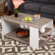 The Mezzanine Shoppe 83332WSO Urban Ultra Modern 3 Shelf Living Room Coffee Table, 35.4 White/Sonoma Oak