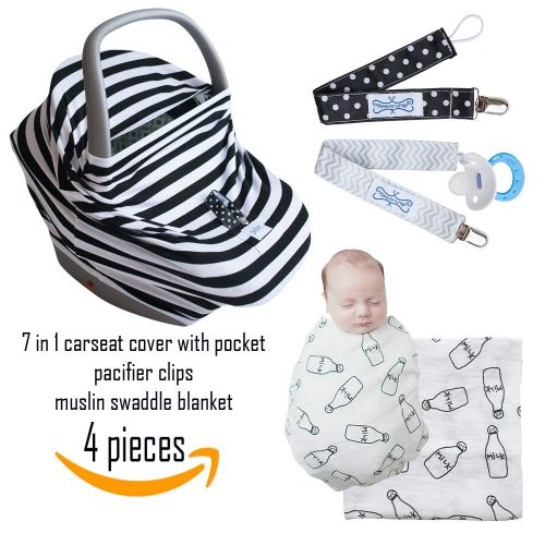  The Mommy Wrap Baby Shower Gift: Carseat Cover, Newborn Muslin Swaddle Blanket, Pacifier Clip, Nursing Cover 7-in-1 Nursing Cover, Grey Stripe by The MommyWrap