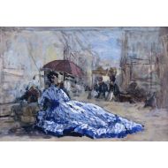 The Museum Outlet - Woman in a Blue Dress under a Parasol, 1865 - Poster Print Online Buy (40 X 50 Inch)