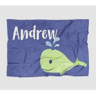 The Navy Knot Personalized Baby Blanket - Whale - Frame - 50 X 60 - Plush Fleece Swaddle - Baby Boy Bedding - Cute Floral - Birth Announcement - Baby Shower Gift