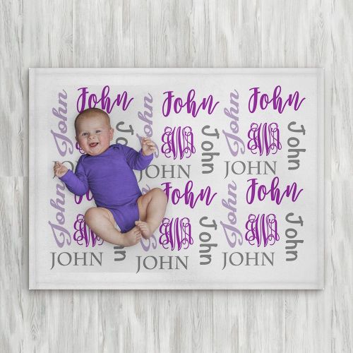  The Navy Knot Personalized Baby Name Blanket - Purple - Frame - 30 X 40 - Plush Fleece Swaddle - Baby Girl or Boy...