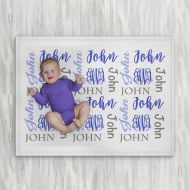 The Navy Knot Personalized Baby Name Blanket - Blue - Frame - 30 X 40 - Plush Fleece Swaddle - Baby Boy Bedding -...
