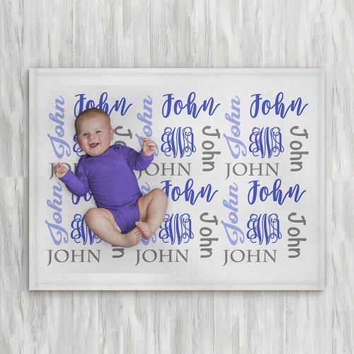  The Navy Knot Personalized Baby Name Blanket - Blue - Frame - 30 X 40 - Plush Fleece Swaddle - Baby Boy Bedding -...