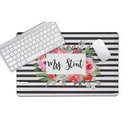 The Navy Knot Personalized Desk Mat (Black Stripe and Hot Pink Roses, 14x24)
