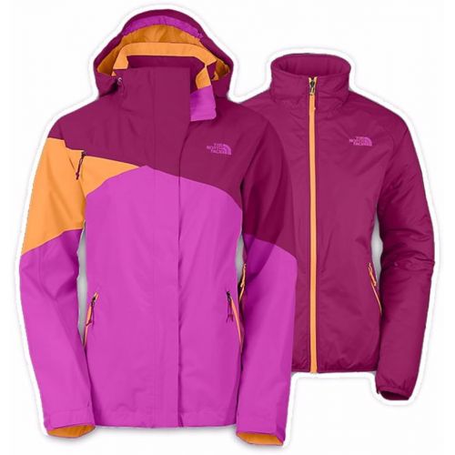 노스페이스 The North Face Cinnabar Triclimate Jacket Womens (Small, Dramatic Plum/Luminous Pink/Impact Orange)