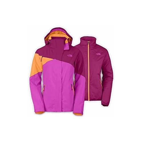 노스페이스 The North Face Cinnabar Triclimate Jacket Womens (Small, Dramatic Plum/Luminous Pink/Impact Orange)