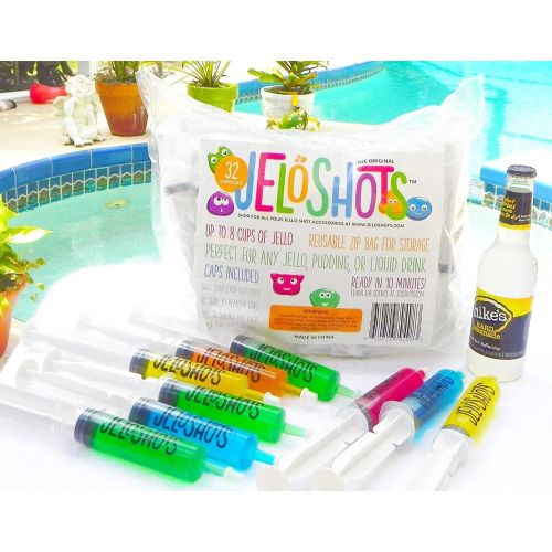  [아마존베스트]Jello Shot Syringes 32-Pack, Medium (up to 2oz), The Original JeloShots Jello Shot Inject Syringes with Easy-Grip Caps, in Resealable EZ Zip Bag Package