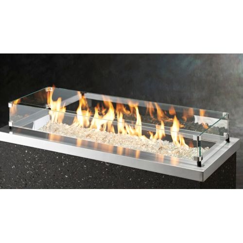  The Outdoor GreatRoom Company Cedar Ridge Linear GAS Fire Pit Table CR-1242-K with Glass Wind Guard 1242 (61W x 32D x 23H)